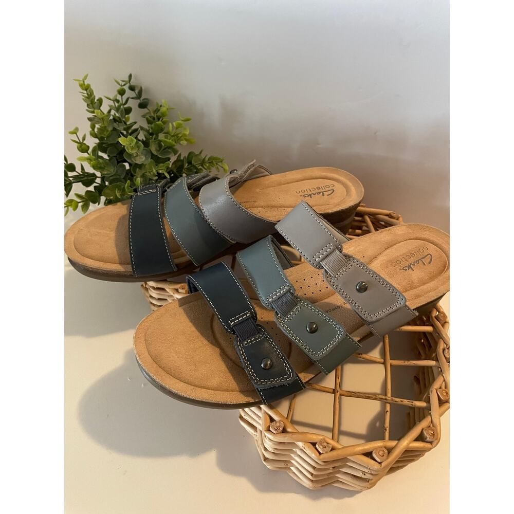 Clarks Collection Size 12 Blue Multi Strap Comfort Slide Sandals - Picture 8 of 9